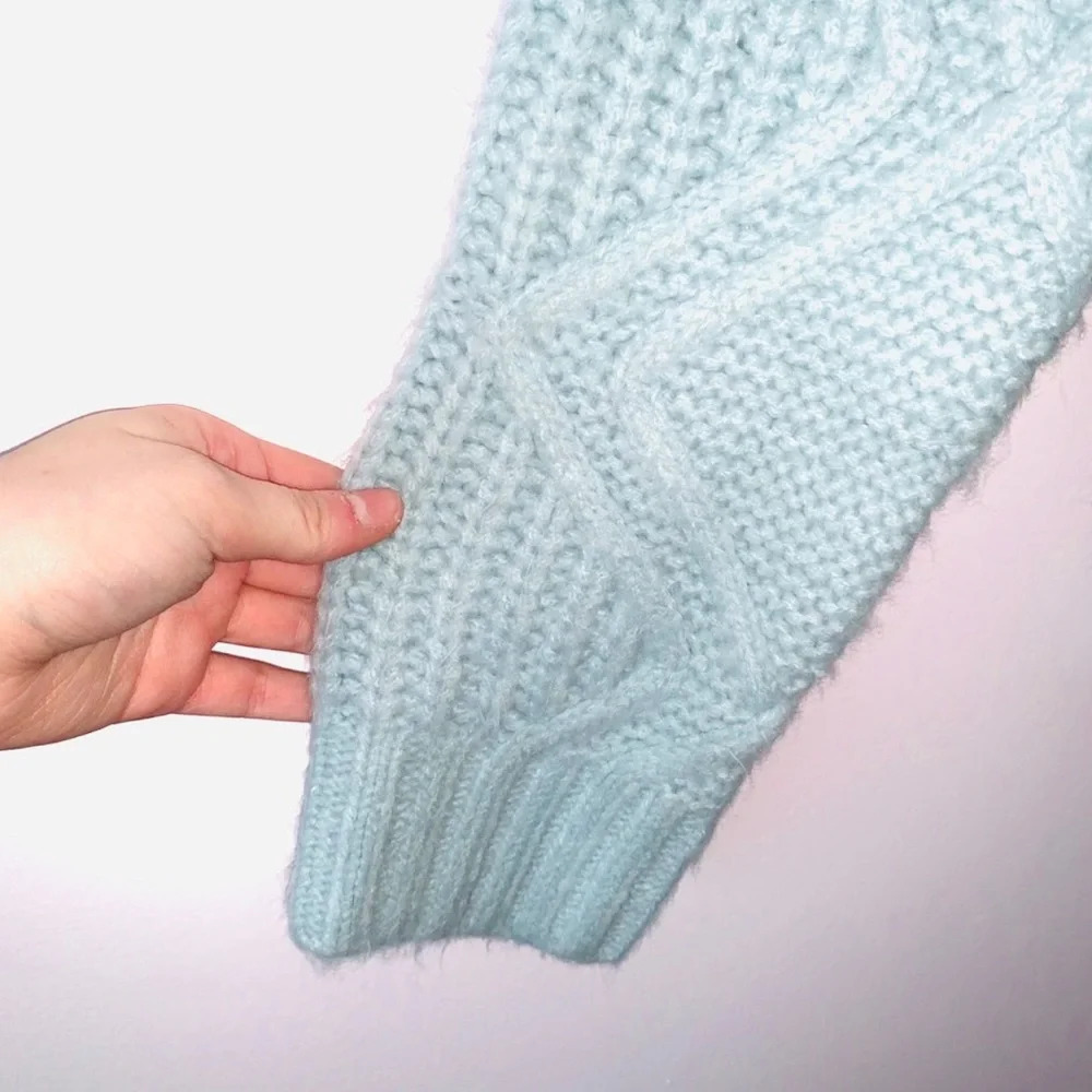 Caslon NWT Light Blue Chunky Cable Knit Turtleneck Sweater Medium Women’s - Picture 4 of 11